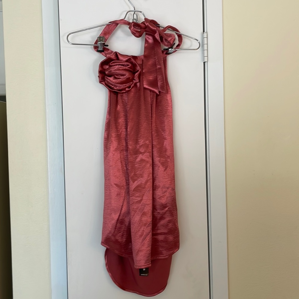Shimmery satin halter top. Ties at the neck. Beautiful copper color. Express, XS
